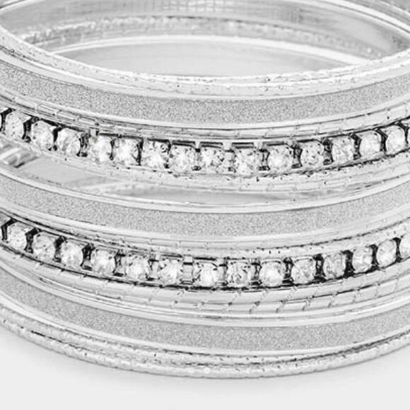 17PCS - Rhinestone Silver  Metal Bangle Bracelets - Picture 3 of 7